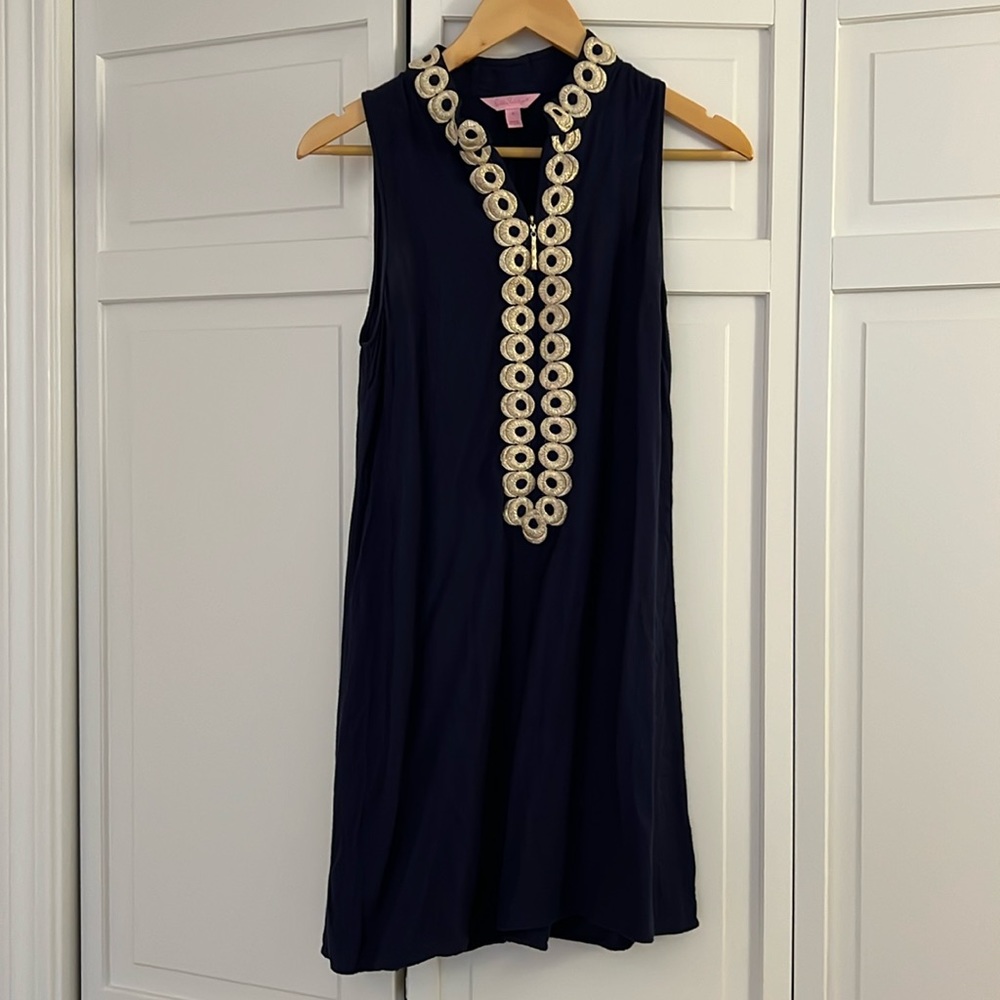 Lilly Pulitzer Jane Shift Dress, Navy and Gold